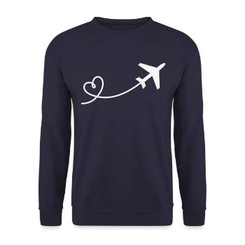 Flieger mit Herz Urlaub Reisen Fliegen Flugzeug - Unisex Pullover - Navy - Vorne - Alina (178cm) & Michal (187cm)