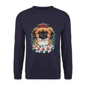 Mignon Pékinois avec couronne et lys - Sweat-shirt Unisexe - marine - Devant - Alina (178cm) & Michal (187cm)