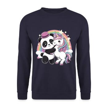 Cute Kawaii Panda with Unicorn - Unisex Sweatshirt - navy - Front - Alina (178cm) & Michal (187cm)