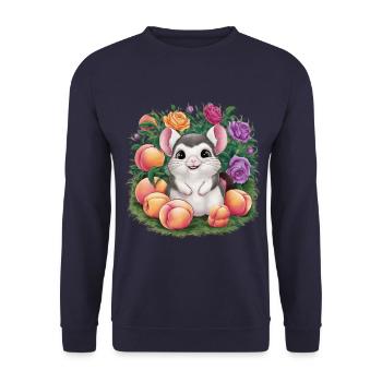 Cartoon Kawaii Chinchilla mit Rosen und Pfirsich - Unisex Pullover - Navy - Vorne - Alina (178cm) & Michal (187cm)