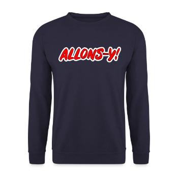 Allons-y! style bande dessinée lettrage pop art rouge - Sweat-shirt Unisexe - marine - Devant - Alina (178cm) & Michal (187cm)