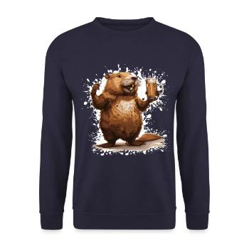 Beaver Beer Funny - Unisex Sweatshirt - navy - Front - Alina (178cm) & Michal (187cm)