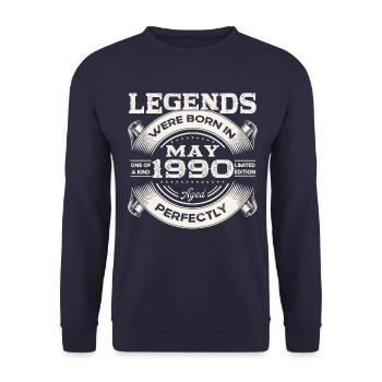 33rd Birthday Man May Vintage 1990 Legendary - Unisex Sweatshirt - navy - Front - Alina (178cm) & Michal (187cm)