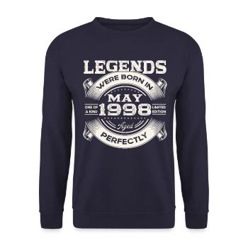 25th Birthday Man May Vintage 1998 Legendary - Unisex Sweatshirt - navy - Front - Alina (178cm) & Michal (187cm)