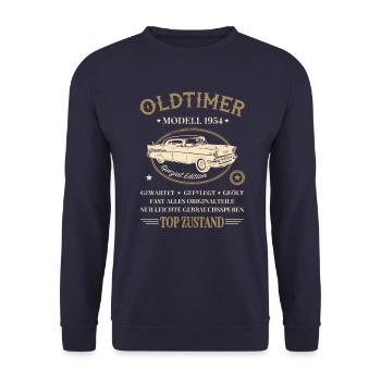 Oldtimer Baujahr 1954 - Unisex Pullover - Navy - Vorne - Alina (178cm) & Michal (187cm)