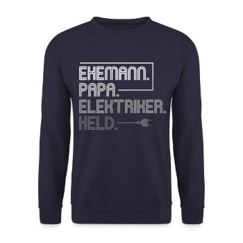 Ehemann Papa Elektriker Held - Unisex Pullover - Navy - Vorne - Alina (178cm) & Michal (187cm)