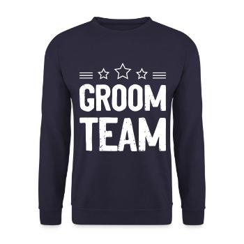Groom Team Bachelor Bräutigam - Unisex Pullover - Navy - Vorne - Alina (178cm) & Michal (187cm)