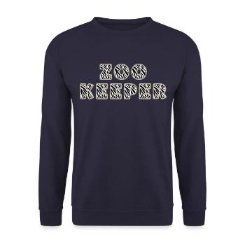 Zoo Keeper Schriftzug in Zebra Design - Unisex Pullover - Navy - Vorne - Alina (178cm) & Michal (187cm)