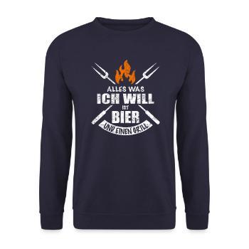 Grillen und Bier Grill Flammen Logo Retro Vintage - Unisex Pullover - Navy - Vorne - Alina (178cm) & Michal (187cm)