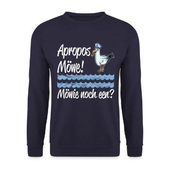 Apropos Möwe - Möwie Noch Een? Norddeutsch Möwe - Unisex Pullover - Navy - Vorne - Alina (178cm) & Michal (187cm)