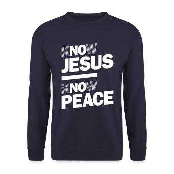 Know Jesus Know Peace | Christian Design - Unisex Sweatshirt - navy - Front - Alina (178cm) & Michal (187cm)