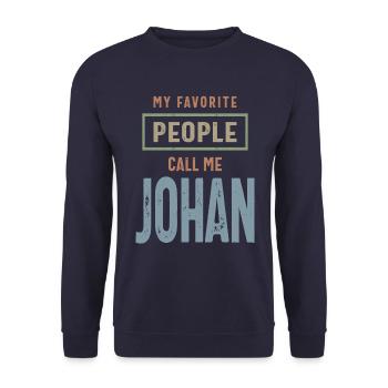 Johan Nom personnalisé Cadeau d’anniversaire - Sweat-shirt Unisexe - marine - Devant - Alina (178cm) & Michal (187cm)