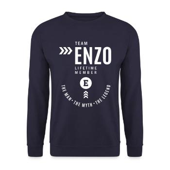 Enzo Personalisiertes Namens-Geburtstagsgeschenk - Unisex Pullover - Navy - Vorne - Alina (178cm) & Michal (187cm)