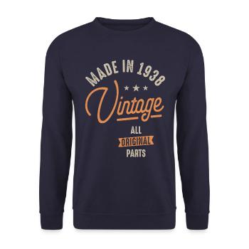Made in 1938 Vintage Original Teile 84. Geburtstag - Unisex Pullover - Navy - Vorne - Alina (178cm) & Michal (187cm)
