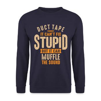 Klebeband kann es nicht dumm reparieren, aber es kann dämpfen - Unisex Pullover - Navy - Vorne - Alina (178cm) & Michal (187cm)