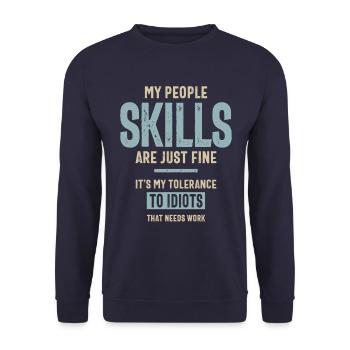 Meine Fähigkeiten sind fein lustiger Sarkasmus - Unisex Pullover - Navy - Vorne - Alina (178cm) & Michal (187cm)