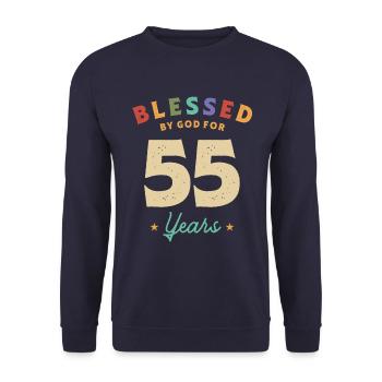 Von Gott gesegnet für 55 Jahre alt - 55. Geburtstag - Unisex Pullover - Navy - Vorne - Alina (178cm) & Michal (187cm)