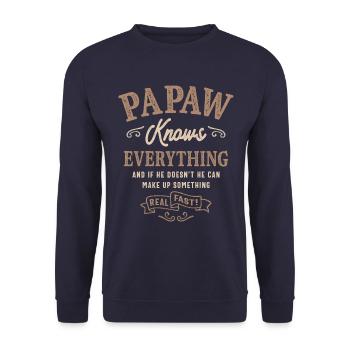 Mens Papaw Knows Everything Funny Father's Day - Unisex Sweatshirt - navy - Front - Alina (178cm) & Michal (187cm)