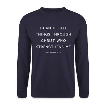 Je peux tout faire par Christ - Religieux - Sweat-shirt Unisexe - marine - Devant - Alina (178cm) & Michal (187cm)