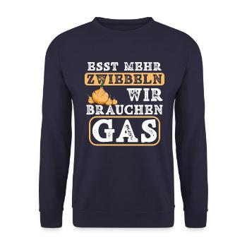 Esst mehr Zwiebeln - wir brauchen Gas Gasknappheit - Unisex Pullover - Navy - Vorne - Alina (178cm) & Michal (187cm)