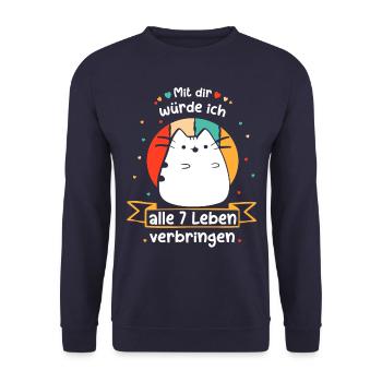 Katze lustiger Katzen Spruch Kätzchen Comic Kater - Unisex Pullover - Navy - Vorne - Alina (178cm) & Michal (187cm)