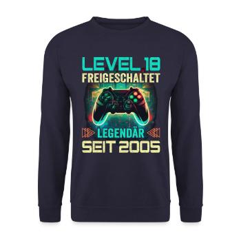 Level 18 Freigeschaltet 18. Geburtstag - Unisex Pullover - Navy - Vorne - Alina (178cm) & Michal (187cm)