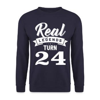 Real legends turn 24, 24 Birthday - Unisex Sweatshirt - navy - Front - Alina (178cm) & Michal (187cm)