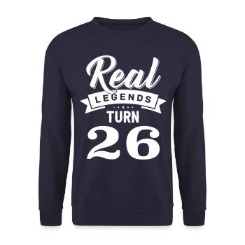 Real Legends Turn 26, 26 Birthday - Unisex Sweatshirt - navy - Front - Alina (178cm) & Michal (187cm)