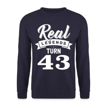 Real Legends Turn 43, 43 Birthday - Unisex Sweatshirt - navy - Front - Alina (178cm) & Michal (187cm)