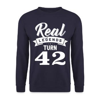 Real Legends Turn 42, 42 Birthday - Unisex Sweatshirt - navy - Front - Alina (178cm) & Michal (187cm)