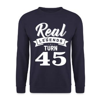 Real Legends Turn 45, 45 Birthday - Unisex Sweatshirt - navy - Front - Alina (178cm) & Michal (187cm)