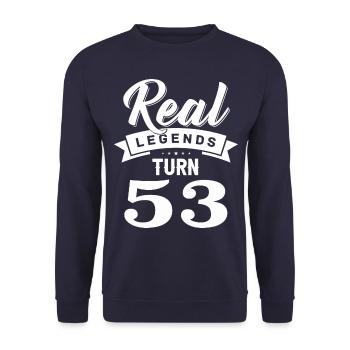 Real Legends fête ses 53 ans, 53 ans - Sweat-shirt Unisexe - marine - Devant - Alina (178cm) & Michal (187cm)