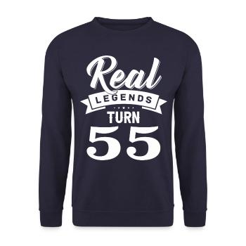 Real Legends Turn 55, 55 Birthday - Unisex Sweatshirt - navy - Front - Alina (178cm) & Michal (187cm)