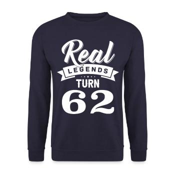 Echte Legenden werden 62, 62 Geburtstag - Unisex Pullover - Navy - Vorne - Alina (178cm) & Michal (187cm)
