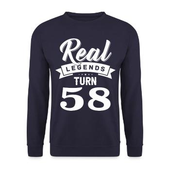 Real Legends Turn 58, 58 Birthday - Unisex Sweatshirt - navy - Front - Alina (178cm) & Michal (187cm)