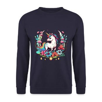 Einhorn und Blumen: Magisches T-Shirt Design - Unisex Pullover - Navy - Vorne - Alina (178cm) & Michal (187cm)