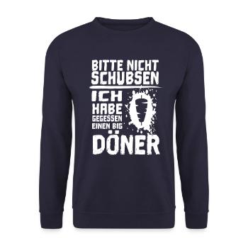 Döner Kebab essen - Bitte nicht schubsen! - Unisex Pullover - Navy - Vorne - Alina (178cm) & Michal (187cm)