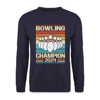 Bowling Champion 2024 - Retro Design - Unisex Pullover - Navy - Vorne - Alina (178cm) & Michal (187cm)