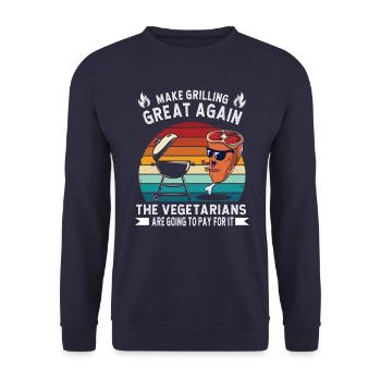 Lustige Grillen Barbecue Grillparty Grill Sprüche - Unisex Pullover - Navy - Vorne - Alina (178cm) & Michal (187cm)