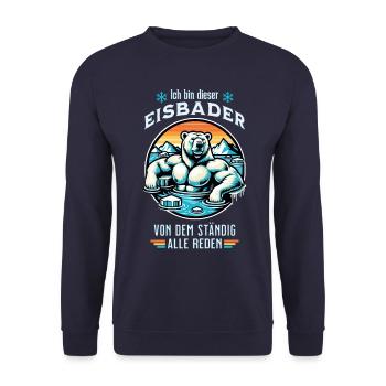 Der Eisbader Eisbär geht zum Winterschwimmen - Unisex Pullover - Navy - Vorne - Alina (178cm) & Michal (187cm)
