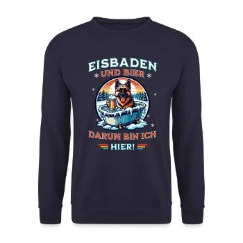 Eisbaden Schäferhund Bier Design Winterspaß - Unisex Pullover - Navy - Vorne - Alina (178cm) & Michal (187cm)