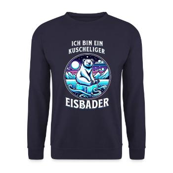 Kuscheliger Eisbader Eisbär schwimmt auf Eiswürfel - Unisex Pullover - Navy - Vorne - Alina (178cm) & Michal (187cm)