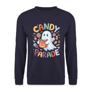Candy Parade - Halloween Ghost with Candy - Unisex Sweatshirt - navy - Front - Alina (178cm) & Michal (187cm)
