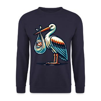 Mignonne cigogne avec bébé en écharpe - - Sweat-shirt Unisexe - marine - Devant - Alina (178cm) & Michal (187cm)