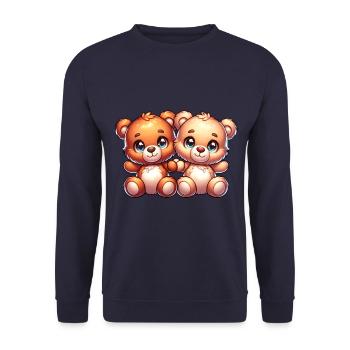 Zwei Süße Kuschelnde Bären Mit Großen Augen - Unisex Pullover - Navy - Vorne - Alina (178cm) & Michal (187cm)