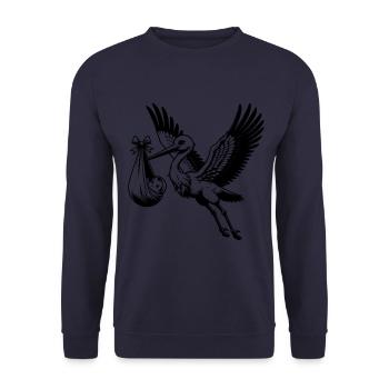 Storch mit Baby im Schnabel Illustration - - Unisex Pullover - Navy - Vorne - Alina (178cm) & Michal (187cm)