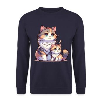 Cute mom and baby cats with big eyes - Unisex Sweatshirt - navy - Front - Alina (178cm) & Michal (187cm)