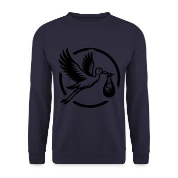 Storch Mit Baby Im Schnabel Linienzeichnung - Unisex Pullover - Navy - Vorne - Alina (178cm) & Michal (187cm)