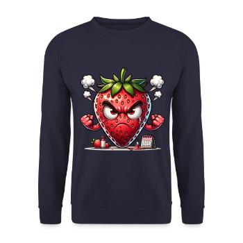 Wütende Erdbeere Cartoon Illustration - Unisex Pullover - Navy - Vorne - Alina (178cm) & Michal (187cm)