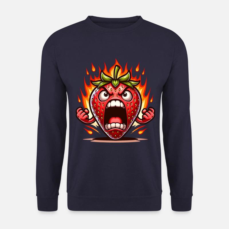 Angry strawberry with flames background - Unisex Sweatshirt - navy